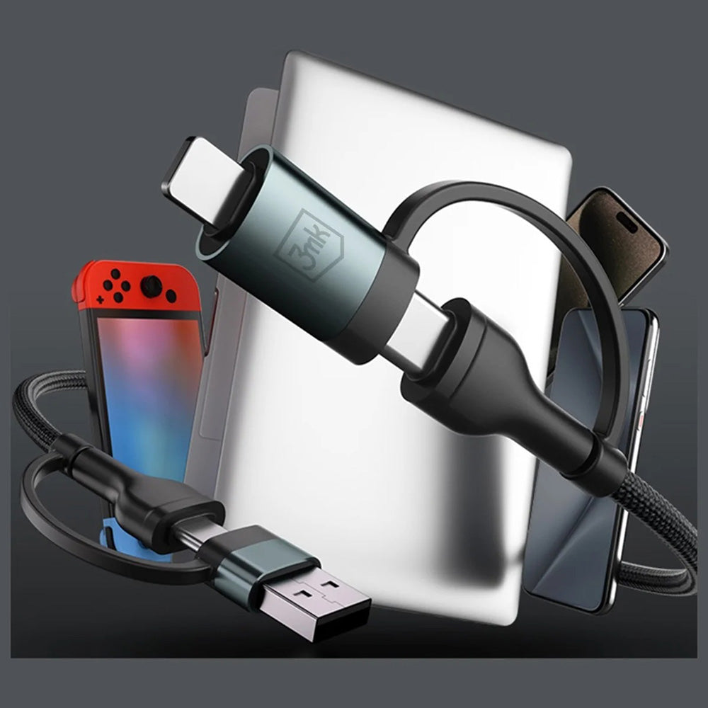 USB-A / USB-C - USB-C / Lightning 3MK Hyper N Data and Charging Cable, 60W, 1.2m, Black