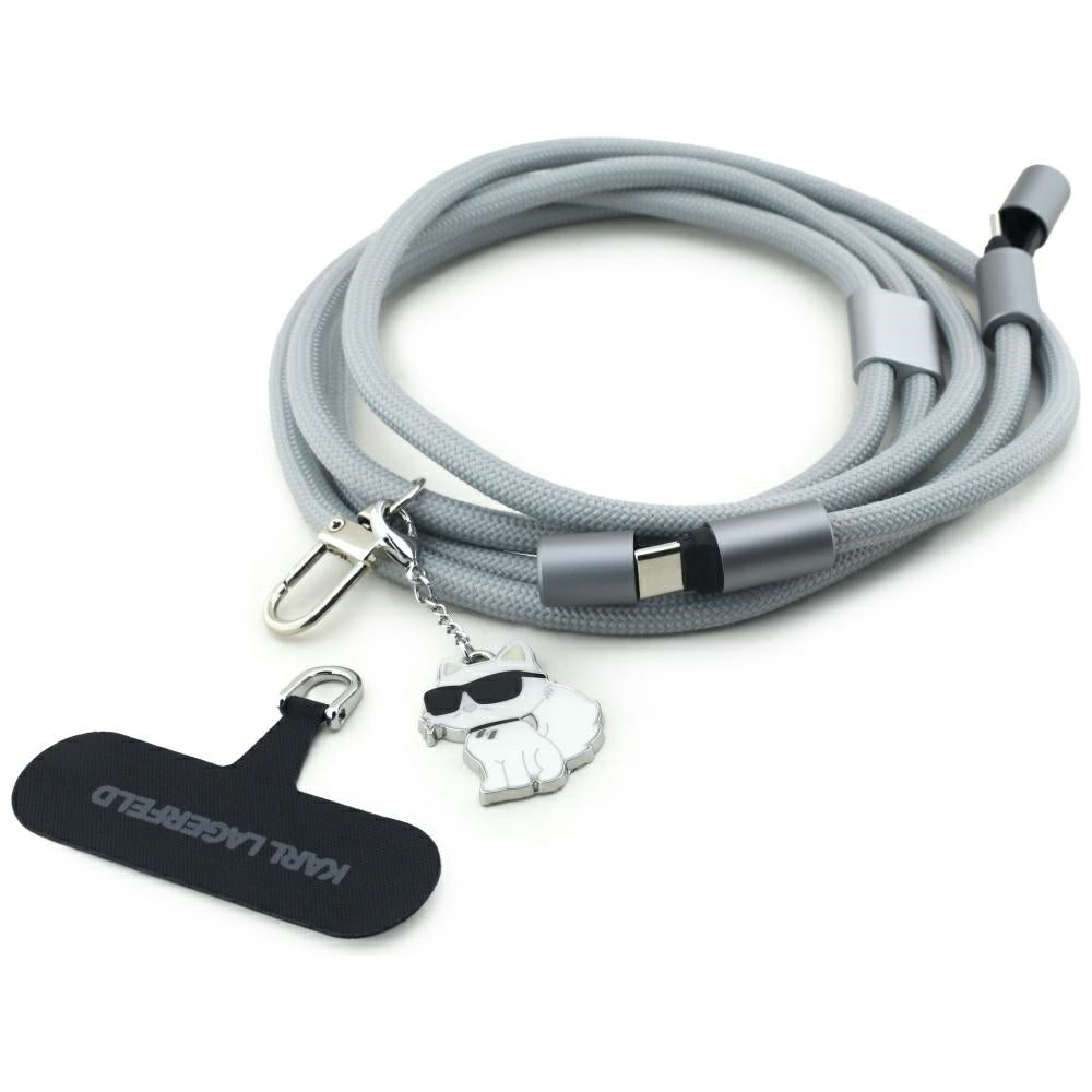 Karl Lagerfeld Choupette Charm USB-C to USB-C Data and Charging Cable, 100W, 1.5m, Gray