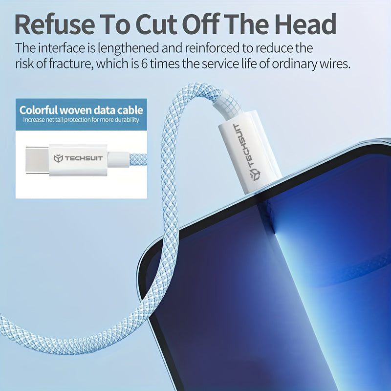 USB-C Data and Charging Cable - USB-C Techsuit PCB114D, 60W, 1m, Blue