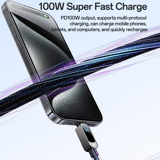 USB-C Data and Charging Cable - USB-C Yesido CA179 Display, 100W, 1.2m, Black