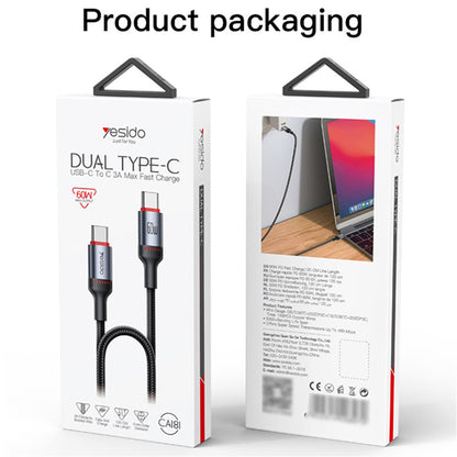 USB-C Data and Charging Cable - USB-C Yesido CA181, 60W, 1.2m, Black