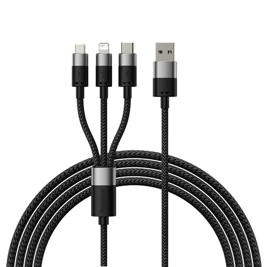 USB-A - Lightning / microUSB / USB-C Charging Cable Baseus StarSpeed, 18W, 1.2m, Black CAXS000001