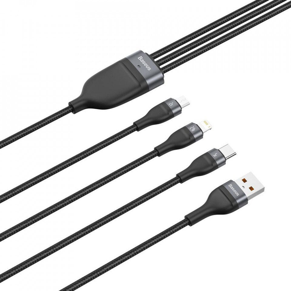 USB-A - Lightning / microUSB / USB-C Charging Cable Baseus Flash Series, 66W, 1.2m, Black CA1T3-G1