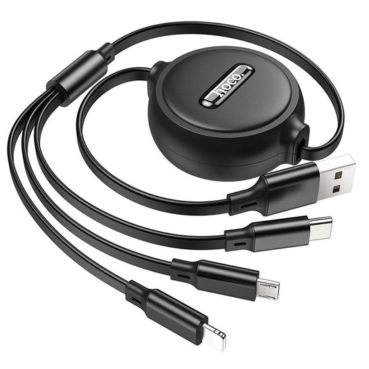 USB-A Charging Cable - Lightning / microUSB / USB-C HOCO X75 3in1, 18W, 1m, Black