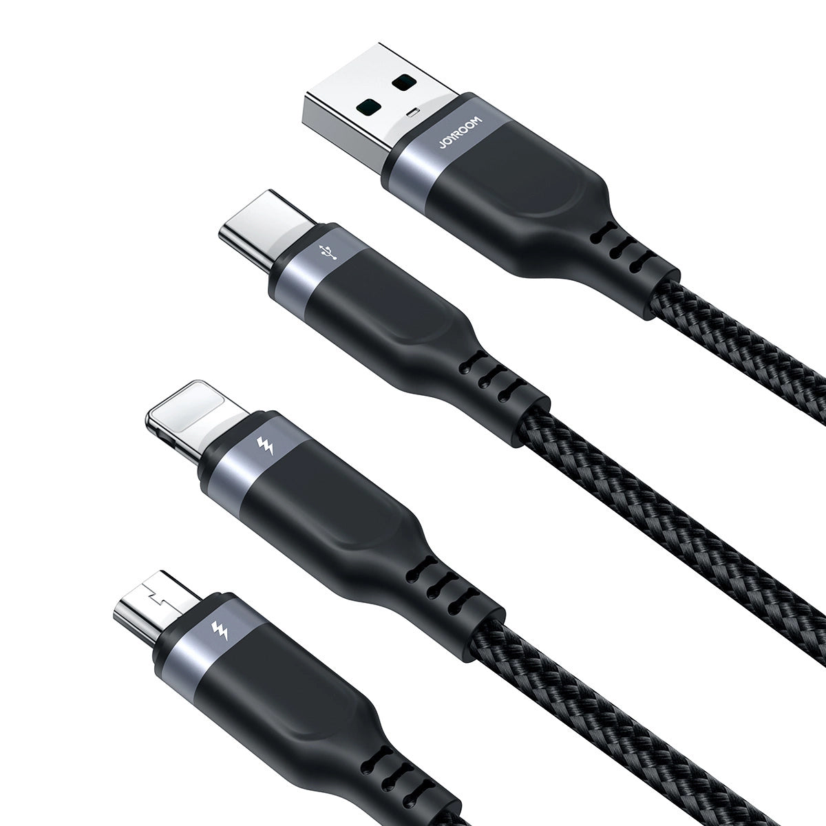 USB-A Charging Cable - Lightning / microUSB / USB-C Joyroom S-A18 3in1, 20W, 0.3m, Black