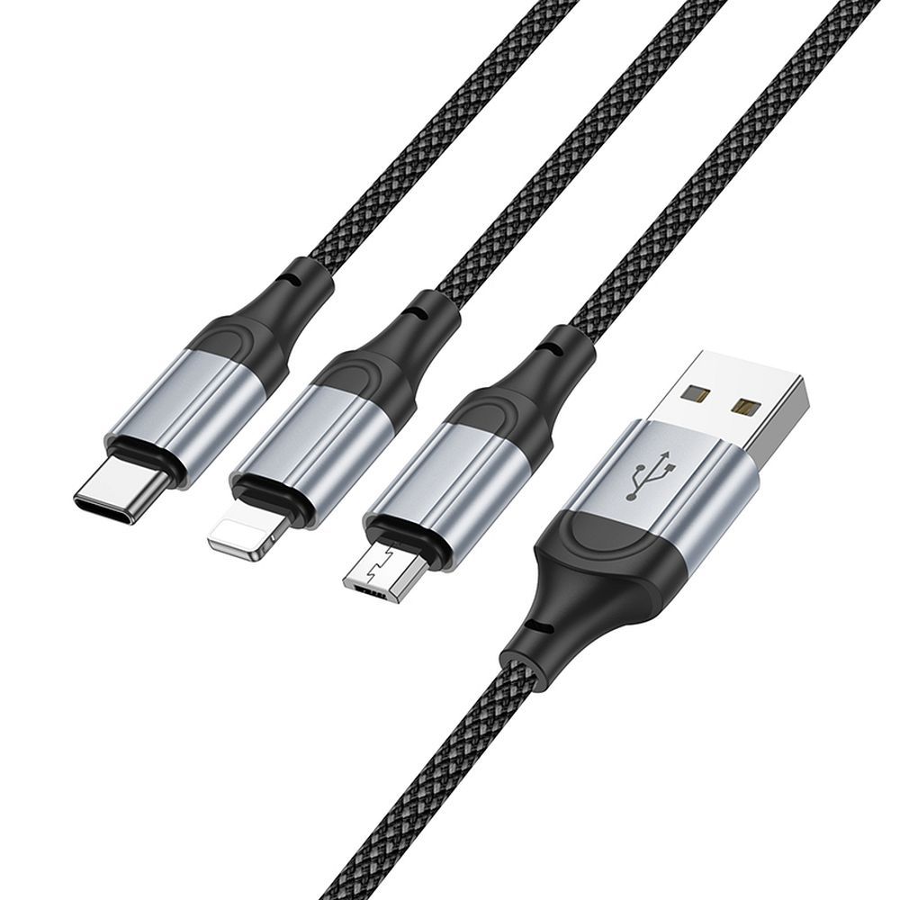 HOCO X102 USB-A - Lightning / microUSB / USB-C Charging Cable, 18W, 1m, Black