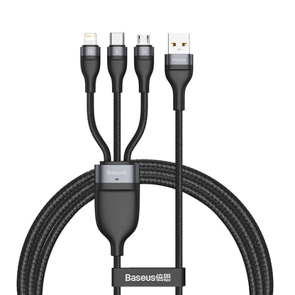 USB-A - Lightning / microUSB / USB-C Charging Cable Baseus Flash Series, 66W, 1.2m, Black CA1T3-G1