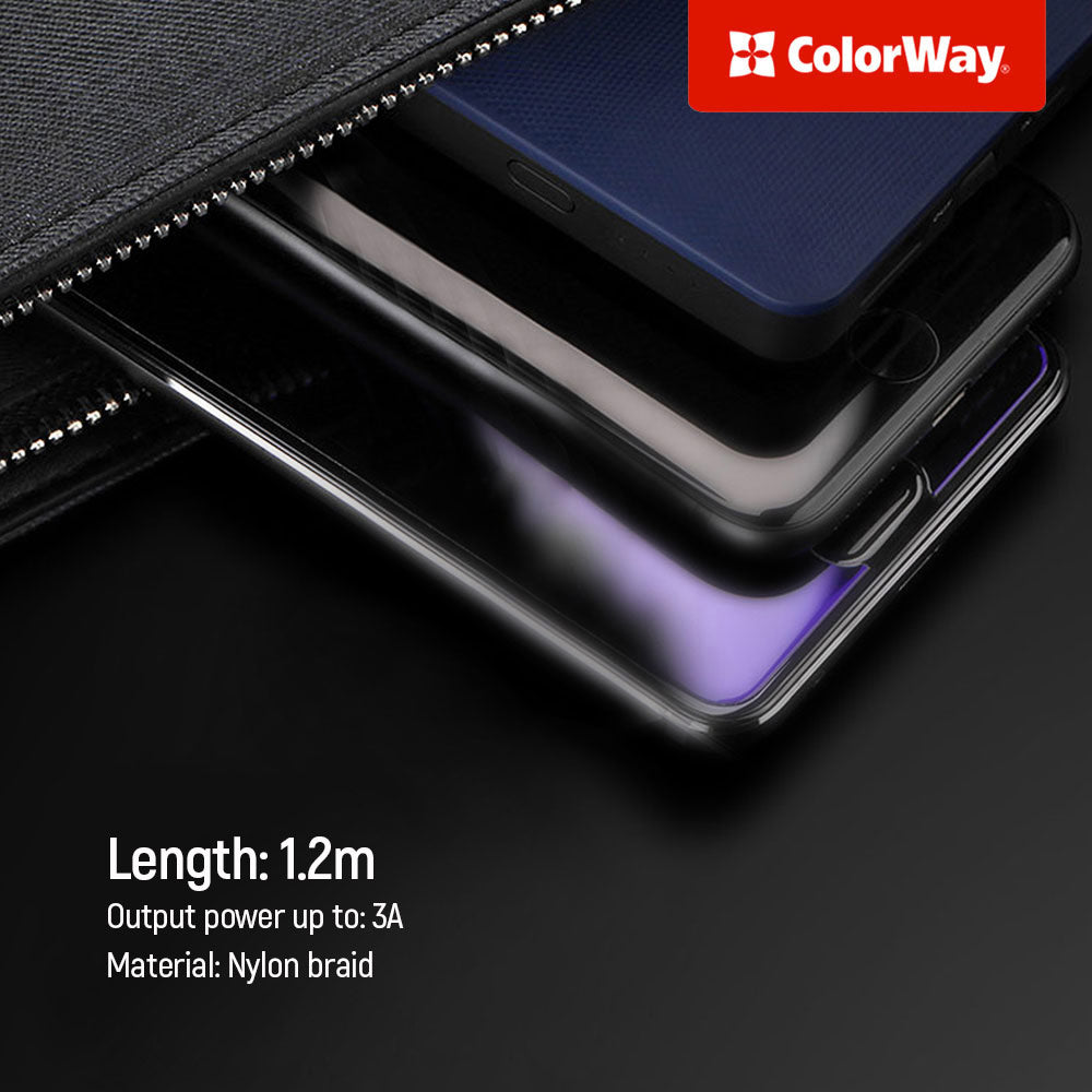 USB-A Charging Cable - Lightning / microUSB / USB-C ColorWay CW-CBU3003, 20W, 1.2m, Gray