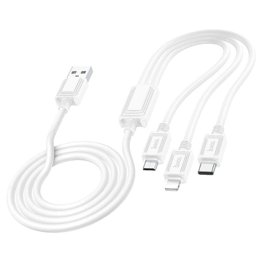 USB-A - Lightning / microUSB / USB-C Charging Cable HOCO X74, 18W, 1m, White