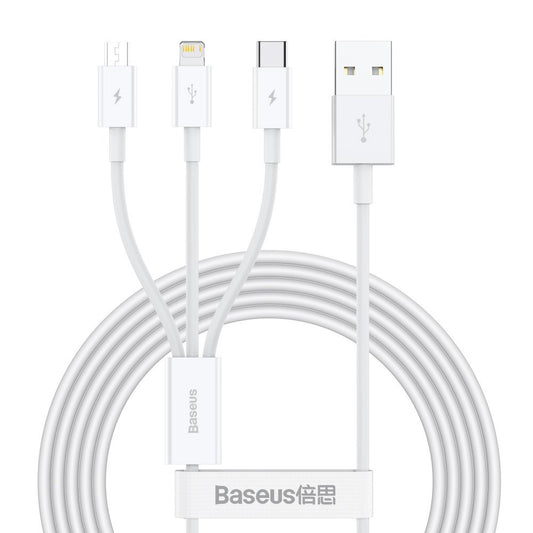 USB-A - Lightning / microUSB / USB-C Charging Cable Baseus Superior Series, 20W, 1.2m, White CAMLTYS-02