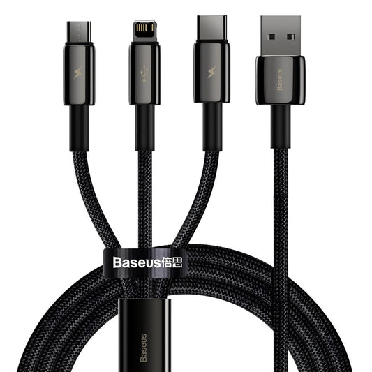 USB-A - Lightning / microUSB / USB-C Charging Cable Baseus Tungsten Gold, 1.5m, Black CAMLTWJ-01