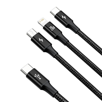 USB-C - Lightning / microUSB / USB-C Charging Cable Baseus Rapid, 20W, 1.5m, Black CAMLT-SC01