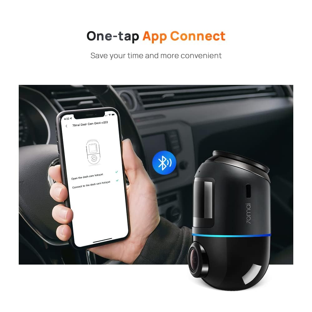 Car Camera 70mai Dash Cam Omni 360 X200, 1080P, 32Gb, Wi-Fi, GPS, AI, Voice Control, 1.2inch Display X200-32-BK