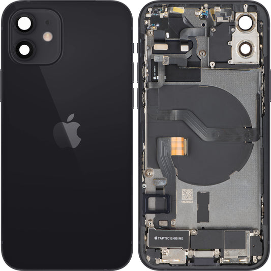 Apple iPhone 12 Battery Cover, With Middle Frame, Full Parts, Black, Swap