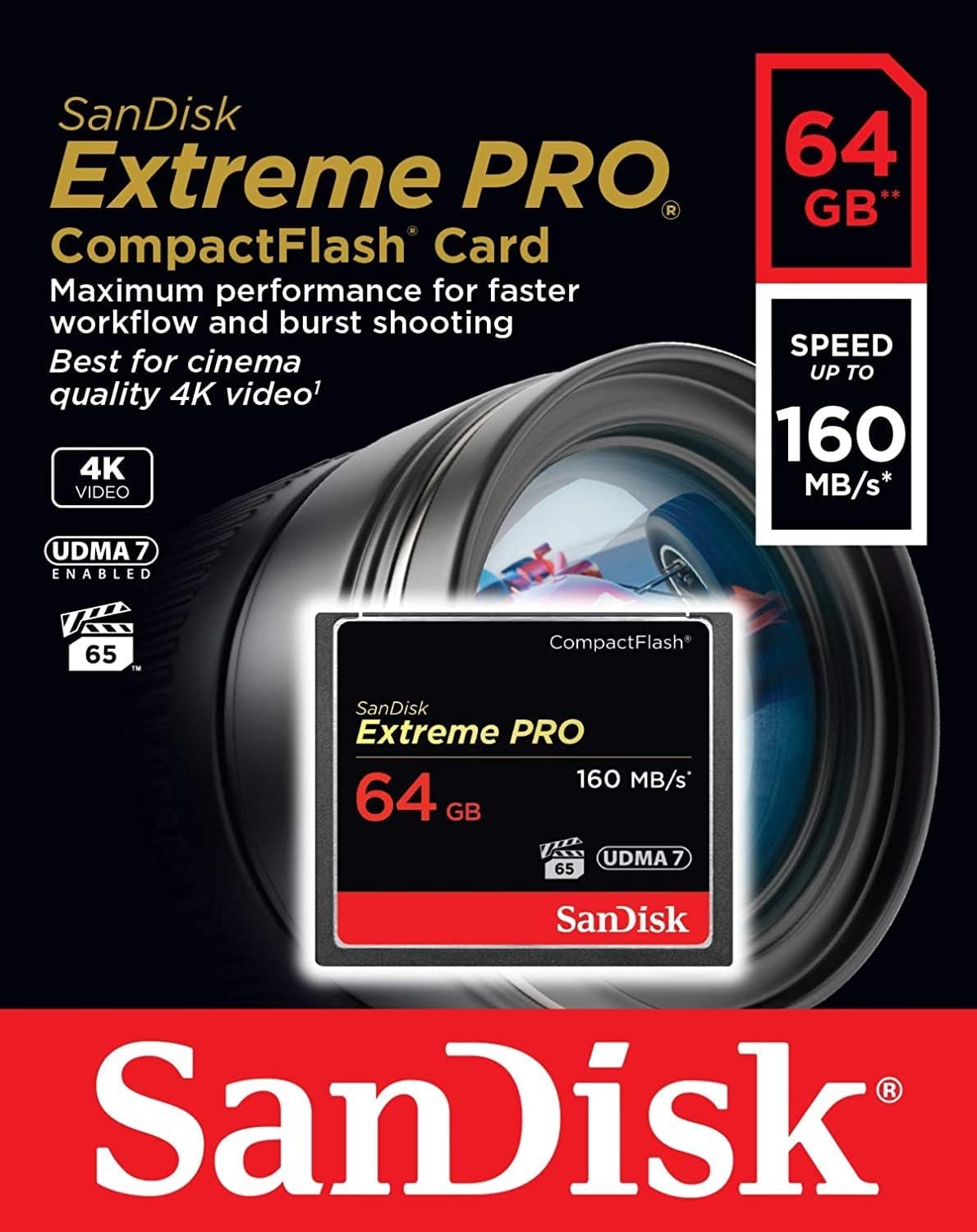 SanDisk Extreme Pro CompactFlash Memory Card, 64GB, UDMA 7 SDCFXPS-064G-X46