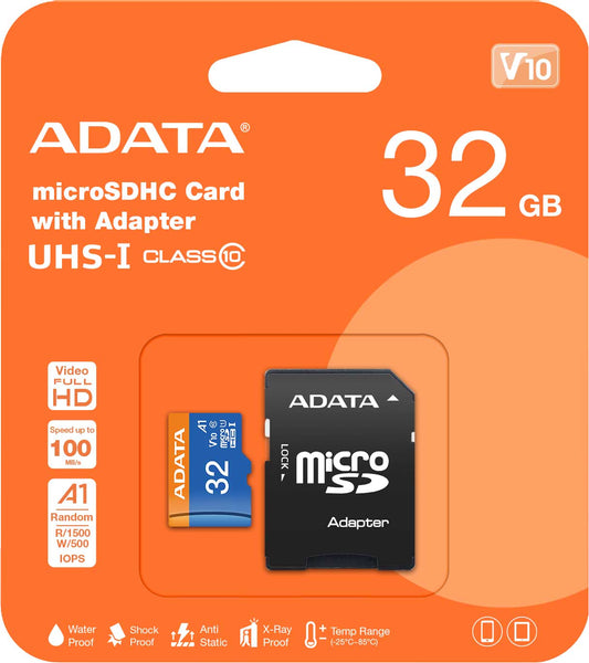 Memory Card microSDXC Adata, 32Gb, Class 10 / UHS-1 U1, With Adapter AUSDH32GUICL10A1-RA1 AUSDH32GUICL10A1-RA1