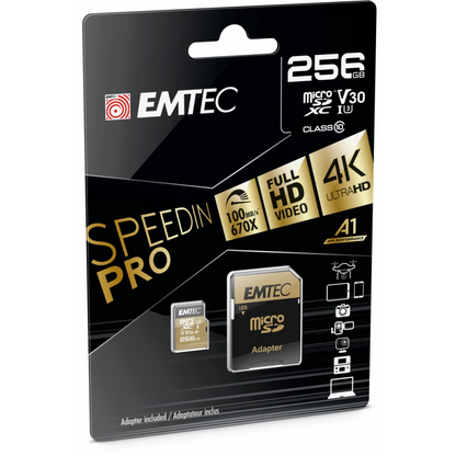 Emtec Speedin Pro Android A1 microSDXC Memory Card, 256Gb, Class 10 / UHS-1 U3, With Adapter ECMSDM256GXC10SP