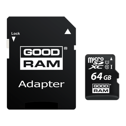 GoodRam microSDXC Memory Card, 64GB, Class 10 / UHS-1 U1, With Adapter M1AA-0640R12