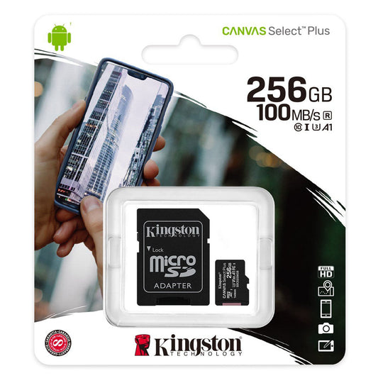 Memory Card microSDXC Kingston Canvas Select Plus Android A1, 256Gb, Class 10 / UHS-1 U1, with SDCS2/256GB Adapter SDCS2/256GB