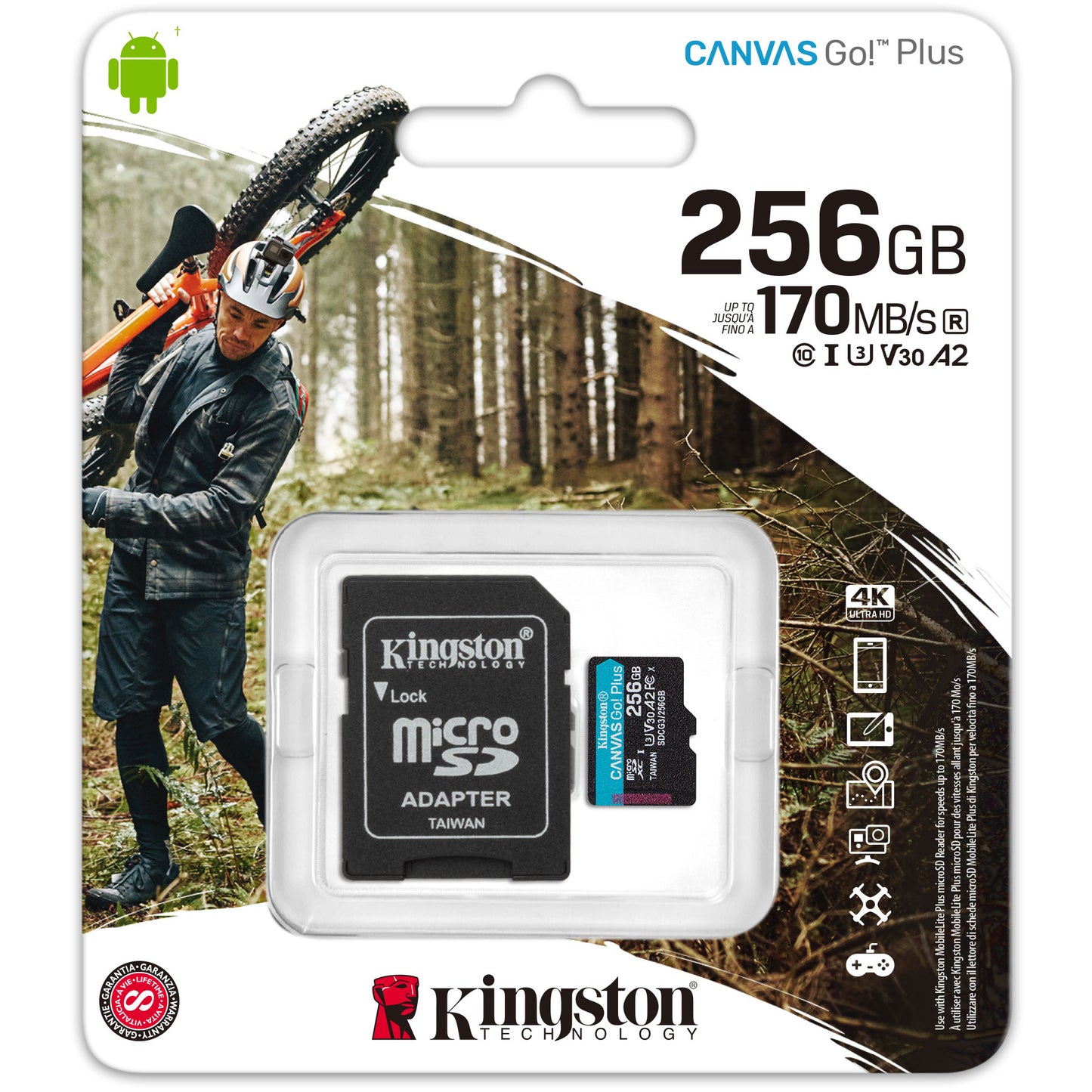 Memory Card microSDXC Kingston Canvas Go Plus, 256Gb, Class 10 / UHS-1 U3, With Adapter SDCG3/256GB