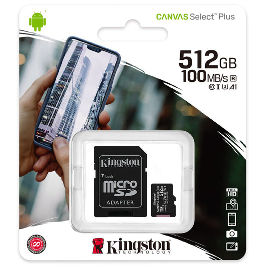 Memory Card microSDXC Kingston Canvas Select Plus, 512Gb, Class 10 / UHS-1 U3, With Adapter SDCS2/512GB