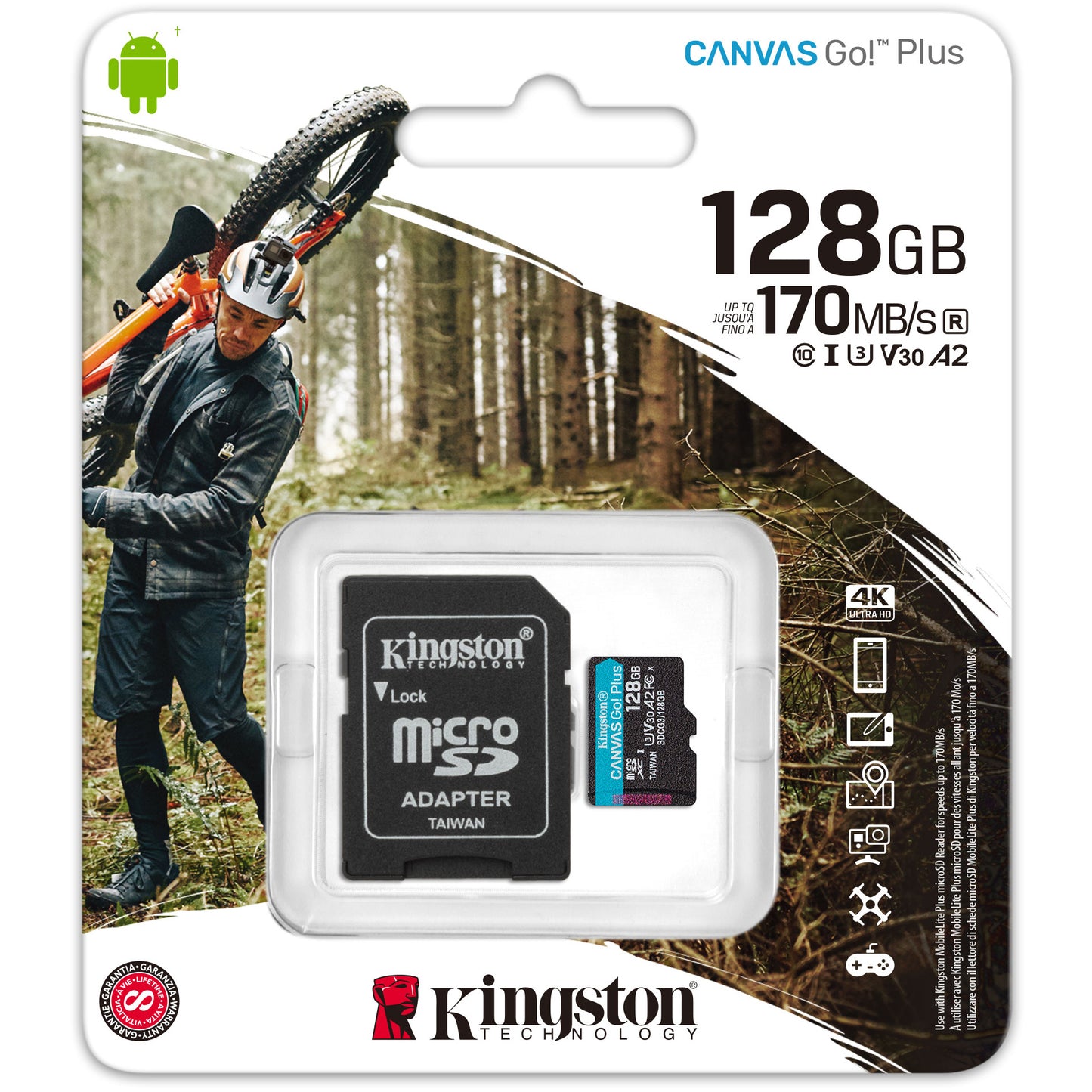 Memory Card microSDXC Kingston Canvas Go Plus, 128Gb, ​​Class 10 / UHS-1 U3, With Adapter SDCG3/128GB