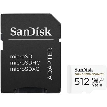 SanDisk High Endurance microSDXC Memory Card, 512Gb, Class 10 / UHS-1 U3, With Adapter SDSQQNR-512G-GN6IA