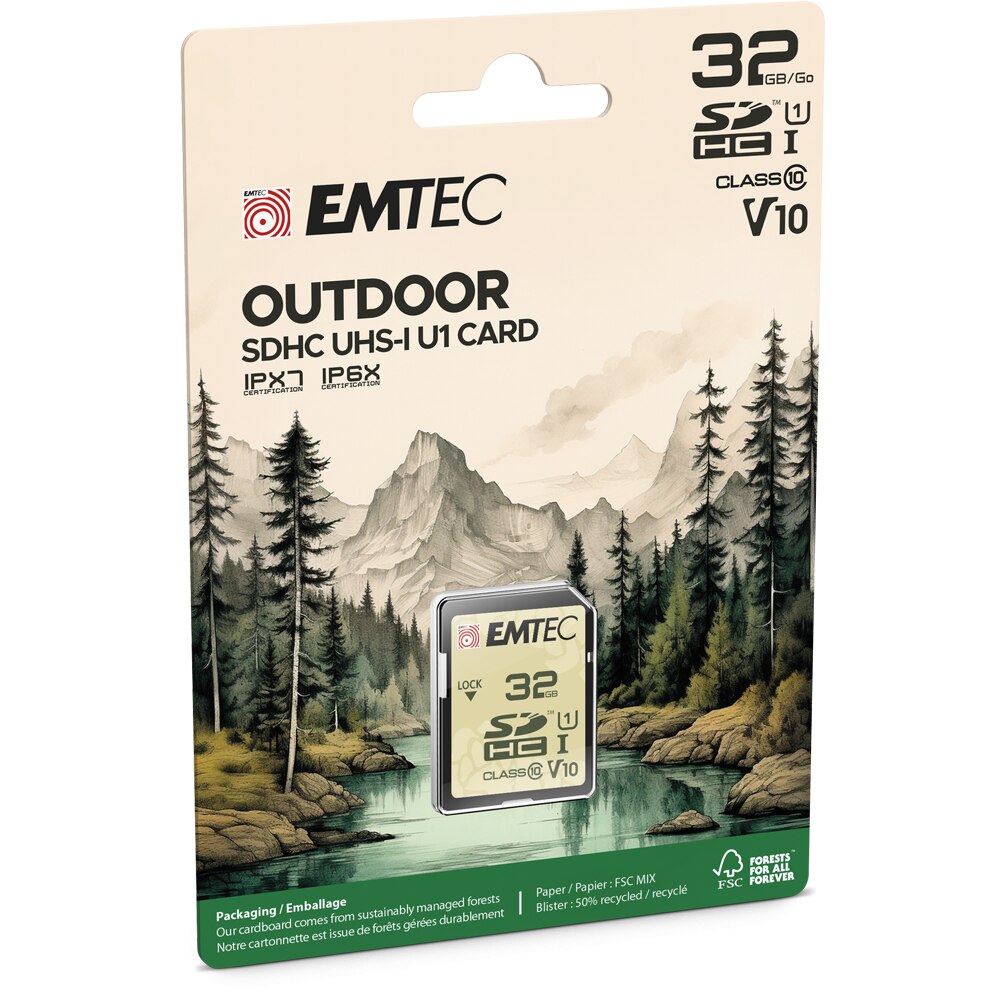 Emtec Outdoor SDHC Memory Card, 32GB, Class 10 / UHS-1 U1 ECMSD32GHCU1OR