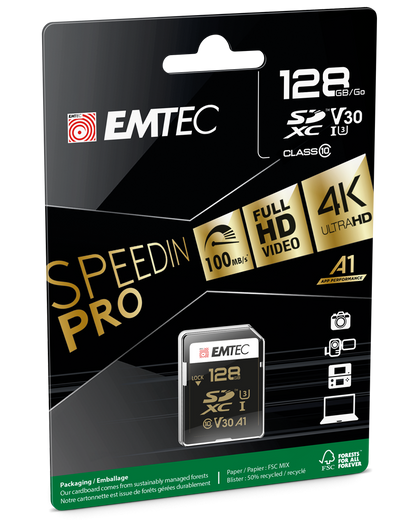 Emtec SpeedIn Pro SDXC Memory Card, 128Gb, Class 10 / UHS-1 U3 ECMSD128GXC10SP