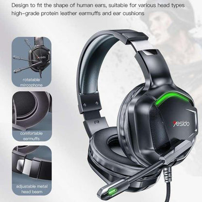 Gaming Headphones 3.5mm Yesido EK01, RGB, 1.2m, Black