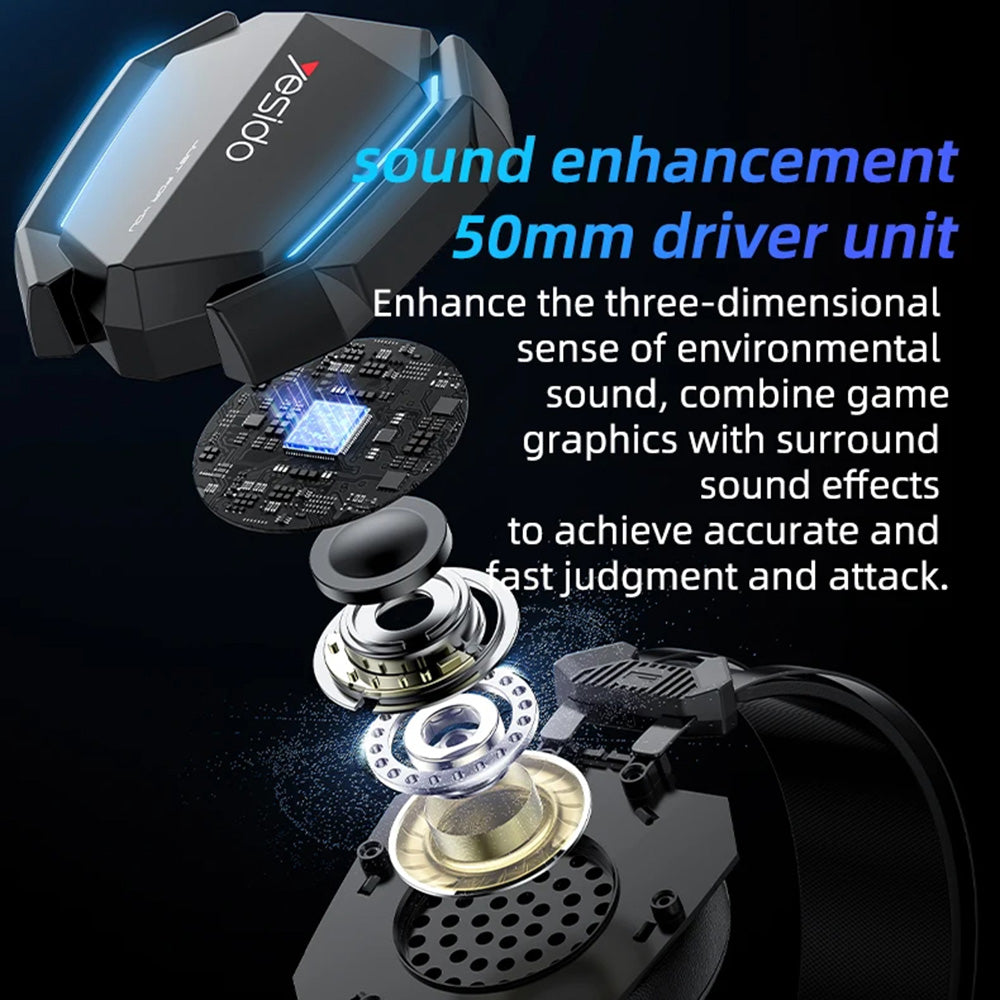 Gaming Headphones 3.5mm Yesido EK03, RGB, 2m, Black