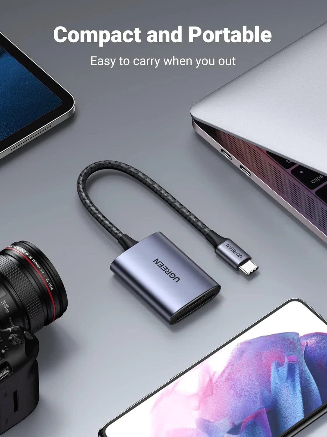 UGREEN CM401 USB-C Card Reader, SD - microSD, Gray