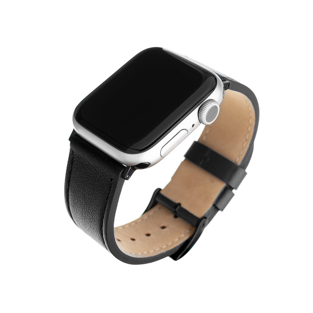 Fixed Leather Strap for Apple Watch 49mm / 46mm / 45mm / 44mm / 42mm Series, Black