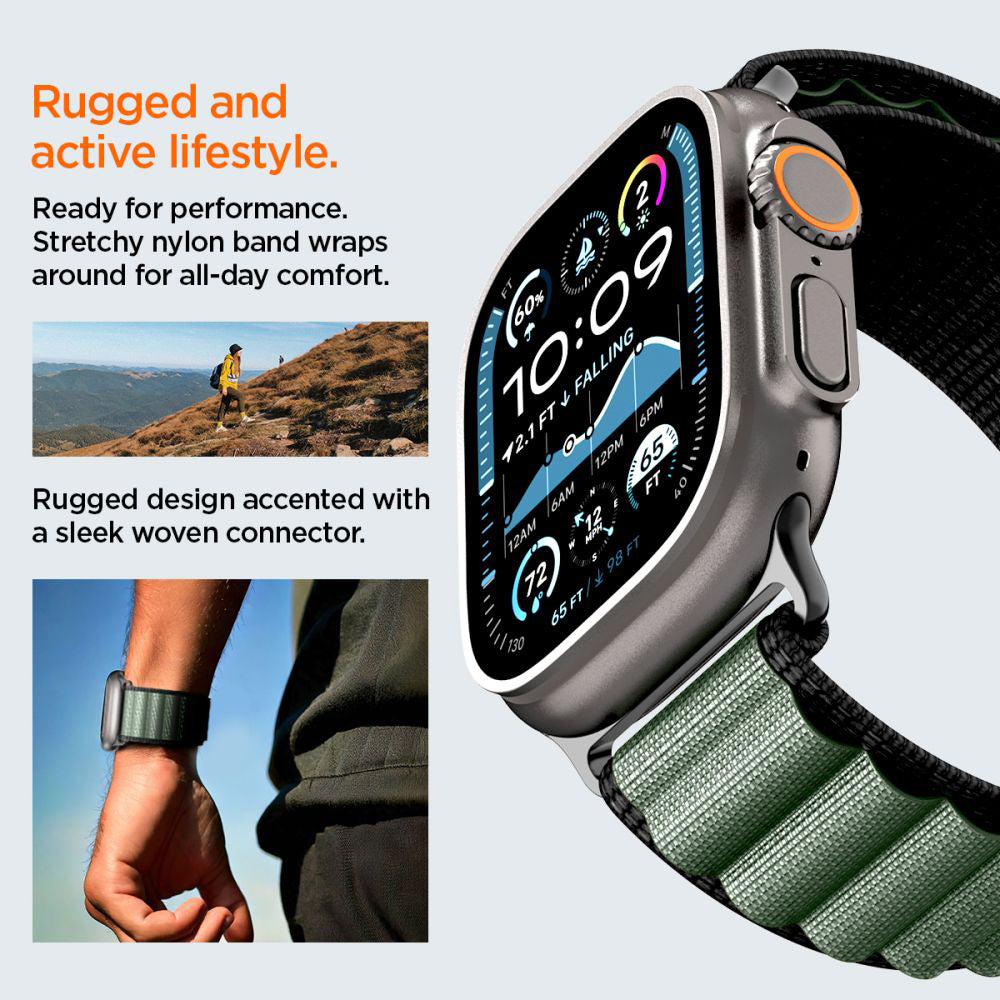 Spigen WBF1 Strap for Apple Watch 49mm / 46mm / 45mm / 44mm Series, Black Green
