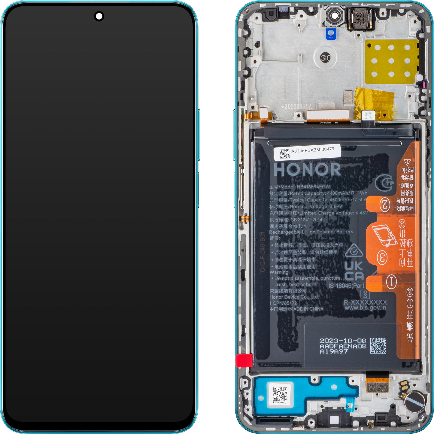 Display with Touchscreen Honor 90 Lite / X8a, with Frame and Battery, Blue (Cyan Lake), Service Pack 0235AEUJ