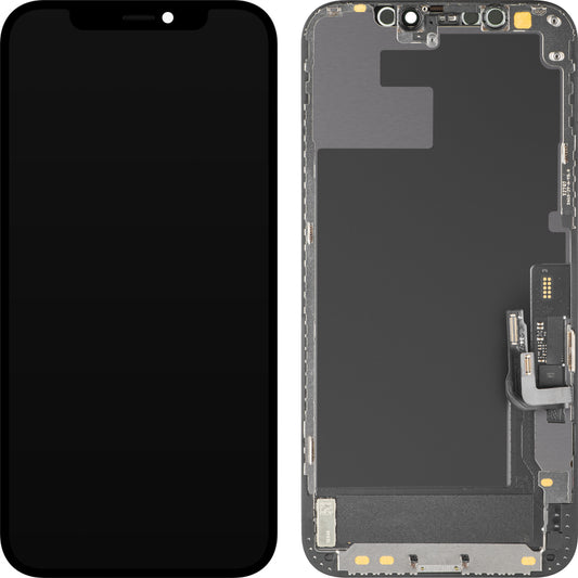 MP Touchscreen Display compatible with Apple iPhone 12 / 12 Pro, with Frame, Soft OLED IC Movable FHD Version, Black
