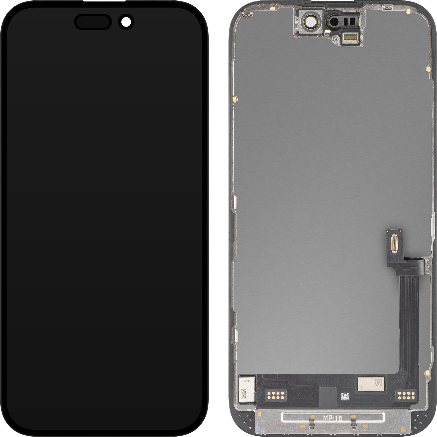 MP Touchscreen Display compatible with Apple iPhone 16, with Frame, Premium Soft OLED FHD Diagnostic Version, Black
