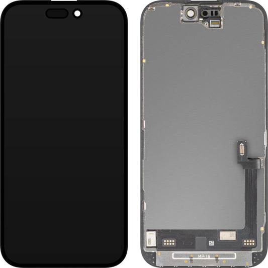MP Touchscreen Display compatible with Apple iPhone 16, with Frame, Premium Soft OLED FHD Diagnostic Version, Black
