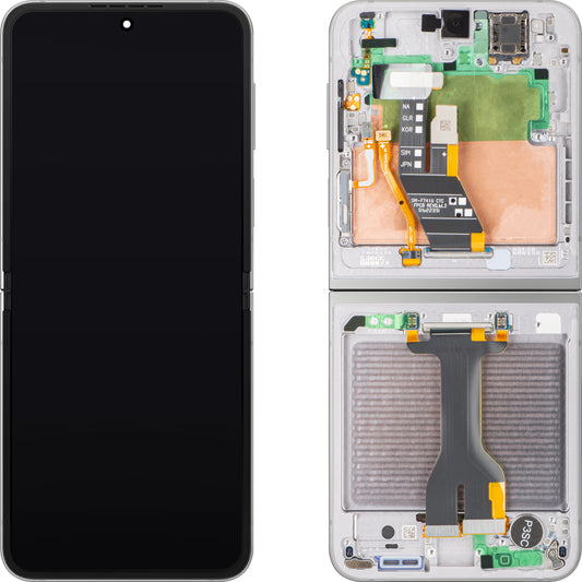 Samsung Galaxy Z Flip6 F741 Display with Touchscreen, Frame, Under Inner, Silver (Silver Shadow), Service Pack GH82-35013A