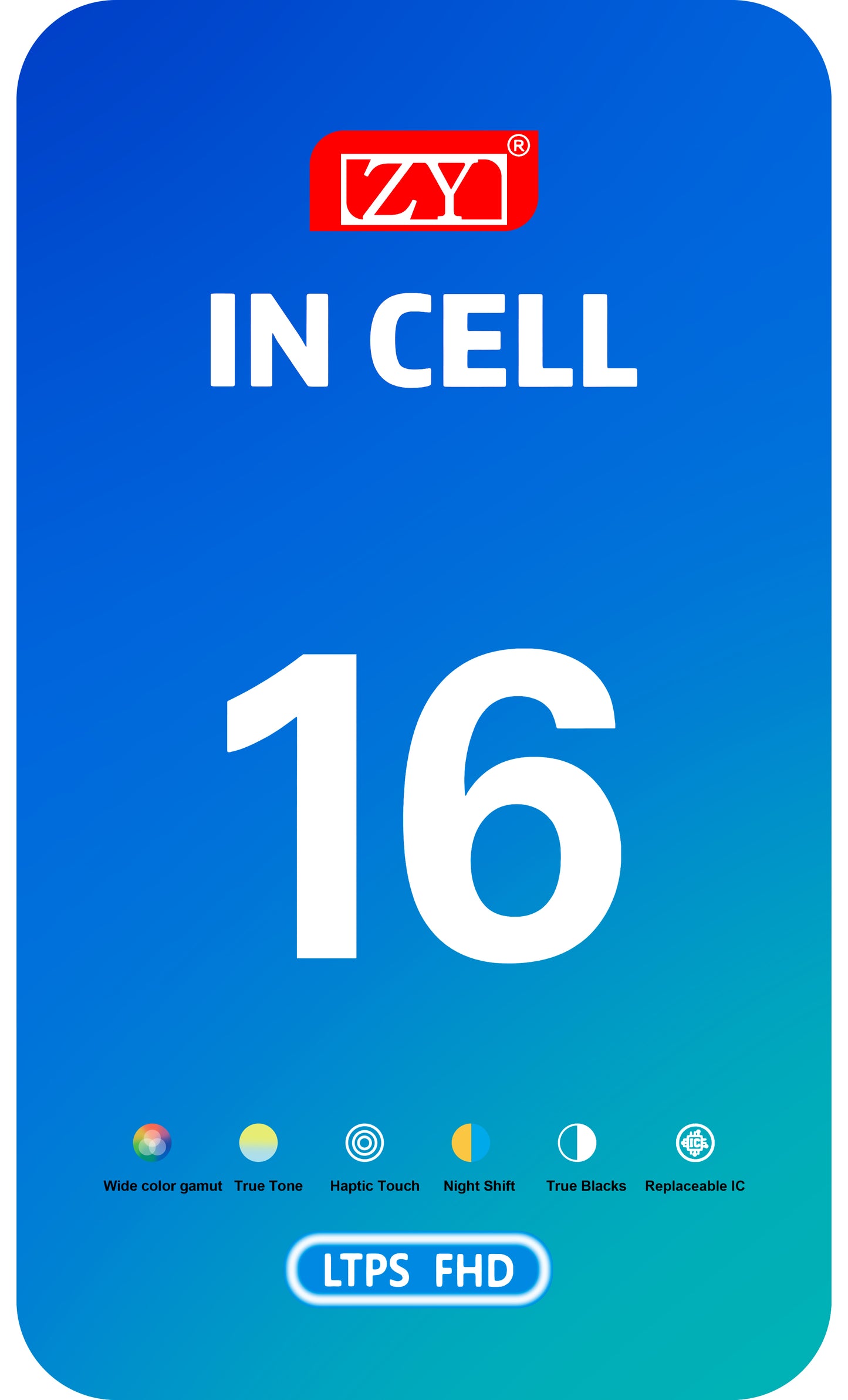 ZY Touchscreen Display for Apple iPhone 16, with Frame, In-Cell LCD Version, Black