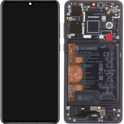 Huawei P30 Touchscreen Display, with Frame and Battery, Black, Service Pack 02354HLT