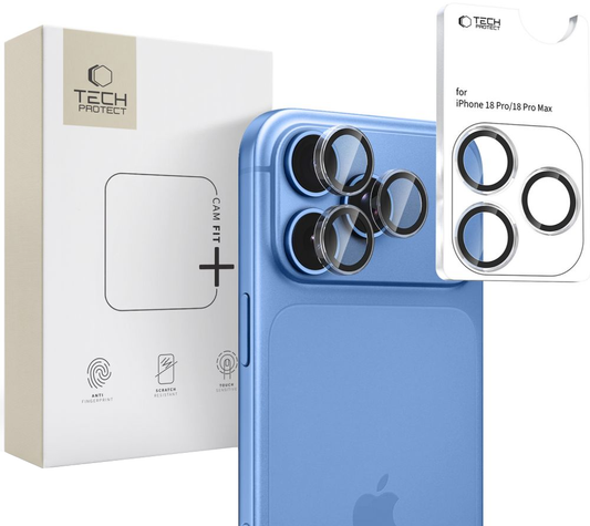 Tech-Protect CamRing Fit+ Rear Camera Protective Film for Apple iPhone 18 Pro / 18 Pro Max, Tempered Glass, Transparent