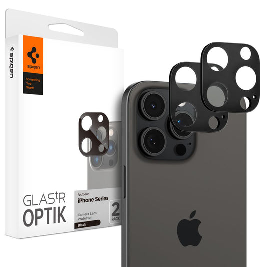 Spigen Optik Back Camera Protective Film for Apple iPhone 15 Pro Max / 15 Pro, Glass Protected, Full Glue, Set 2 pieces, Black AGL05273 AGL05273 