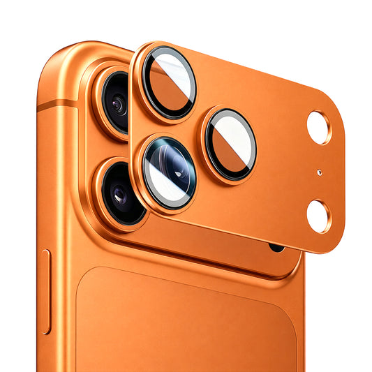 Blueo Integrated Metal Rear Camera Protector for Apple iPhone 17 Pro Max, Tempered Glass, Orange