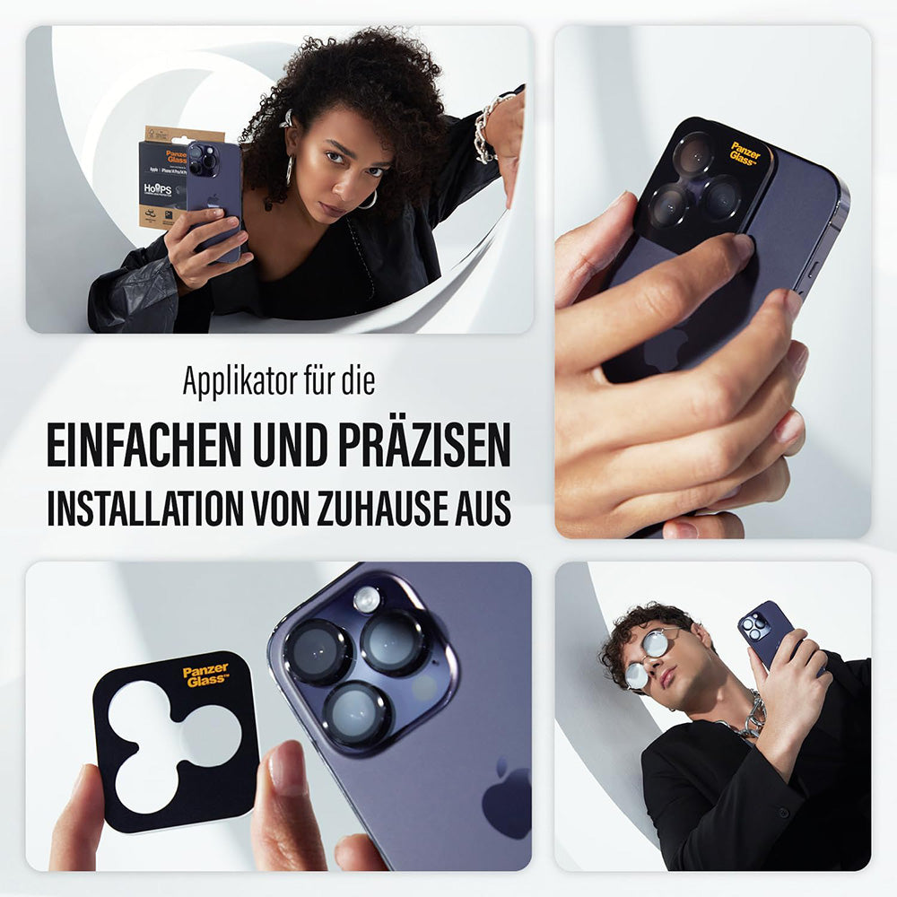 Rear Camera Protection Film PanzerGlass Hoops for Apple iPhone 16 Plus / 16, Tempered Glass, Black