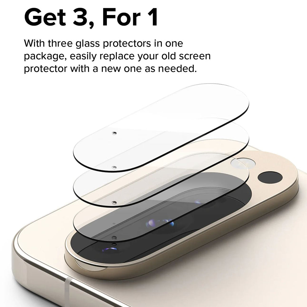 Ringke Rear Camera Protective Film for Google Pixel 9 Pro, Tempered Glass, Set of 3 Pieces, Transparent