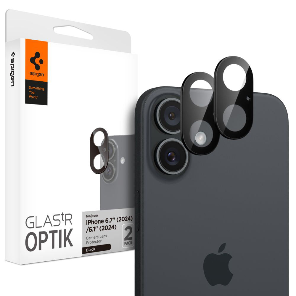 Spigen GlastR Optik Rear Camera Protector for Apple iPhone 16 Plus / 16, Tempered Glass, Set of 2 pieces, Black AGL07922