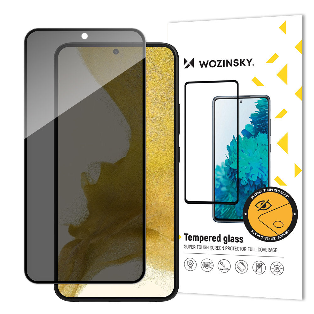 WZK AntiSpy Privacy Screen Protector for Samsung Galaxy S22 5G S901, Tempered Glass, Full Glue