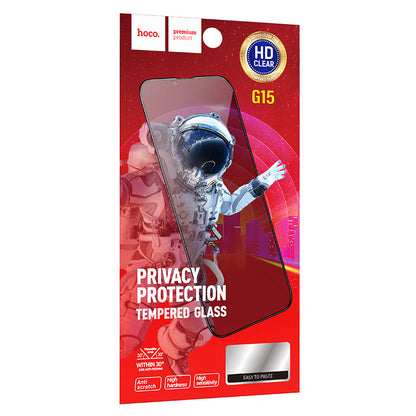 HOCO G15 Privacy Screen Protector for Apple iPhone 15 Pro, Tempered Glass, Full Glue, 5D