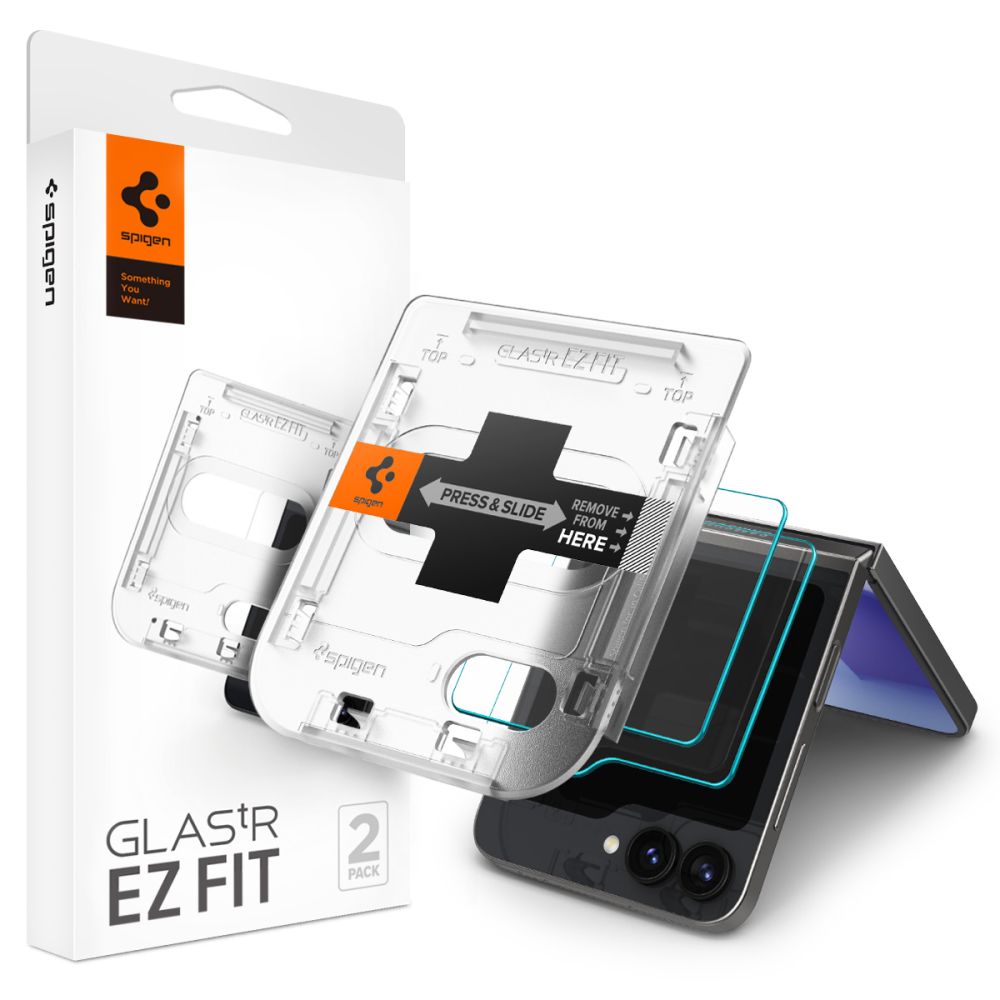 Spigen EZ FIT Screen Protector for Samsung Galaxy Z Flip6 F741, Tempered Glass, Full Glue, Set of 2 pieces, 2.5D, Outer Screen AGL07972